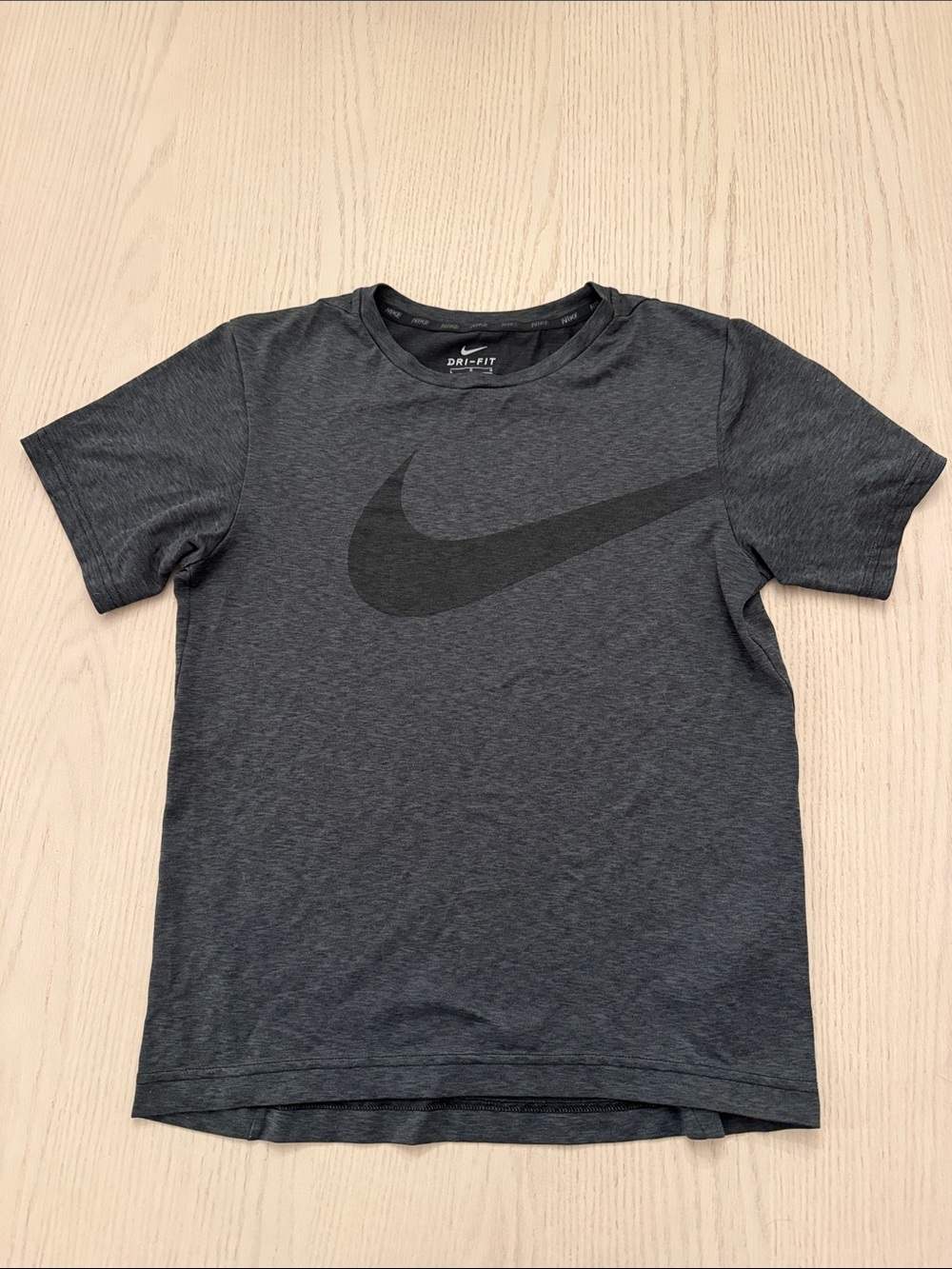 Nike Kids' Dark Gray Short Sleeve Dri-FIT Tee with Black Swoosh